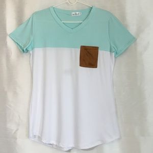 Kinlonsar Color Block Faux Sueded Pocket Tee